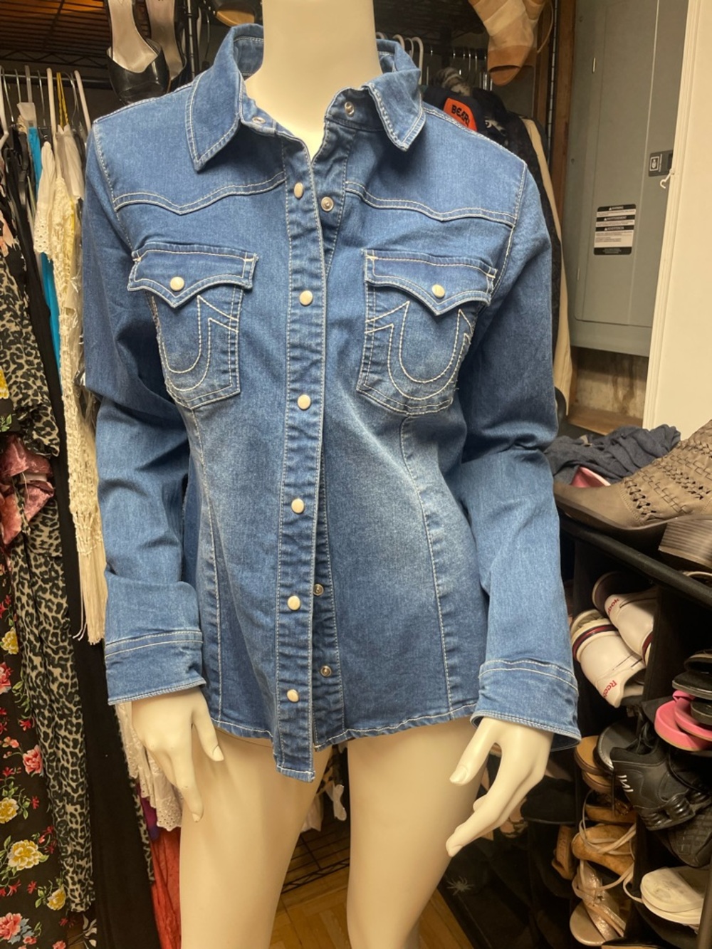 True Religion Light Blue Western Denim Shirt